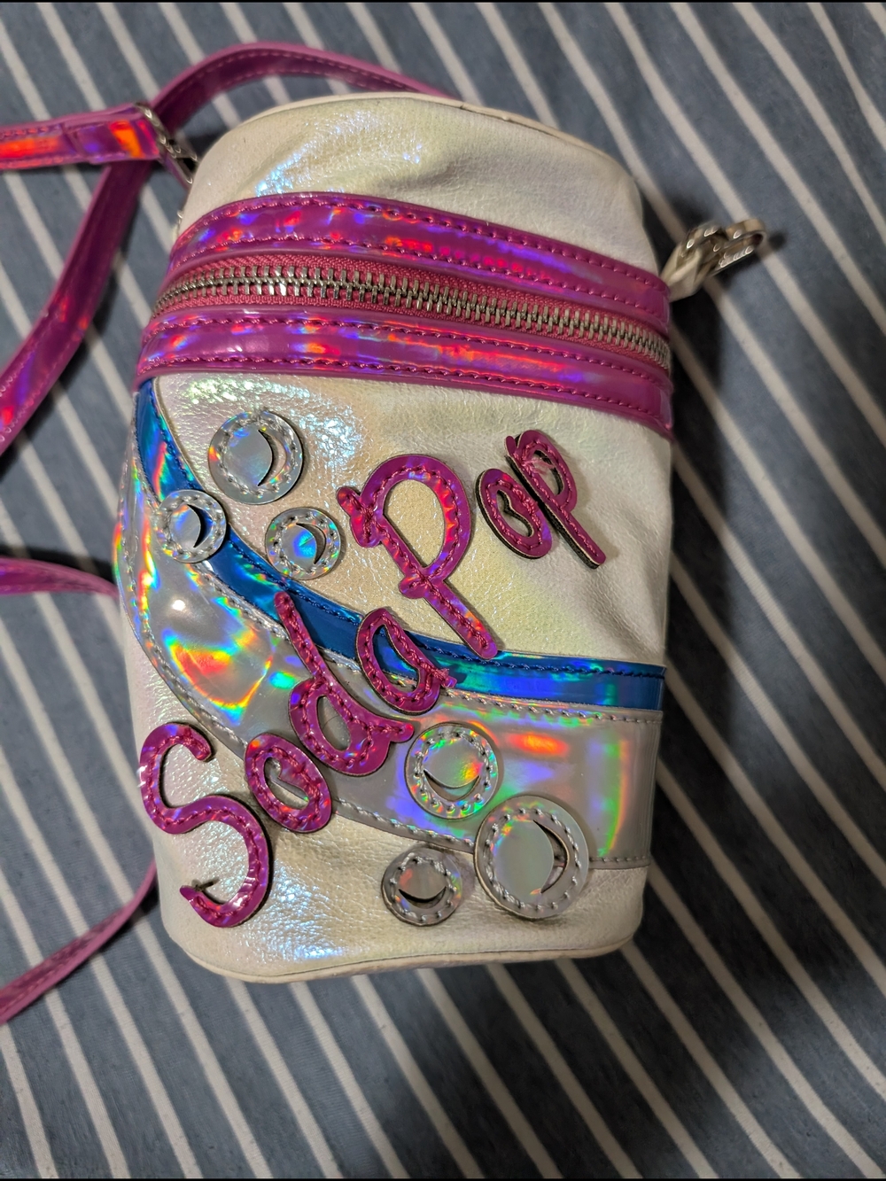 Soda Pop Iridescent Crossbody Bag in White and Pink